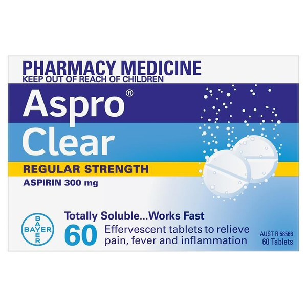 Aspro Clear Regular Strength 300mg 60 Efferevescent Tablets