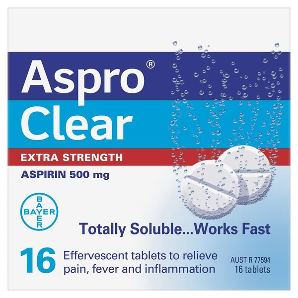 Aspro Clear Extra Strength 500mg 16 Efferevescent Tablets