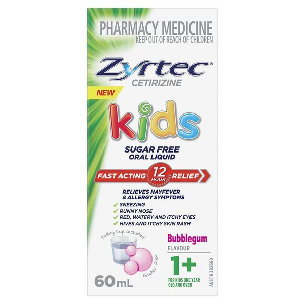 Zyrtec Kids Liquid Bubblegum Flavour 60ml