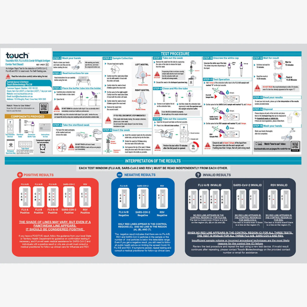 TouchBio RSV, Flu A/B & COVID-19 Rapid Antigen Combo 2 Tests 