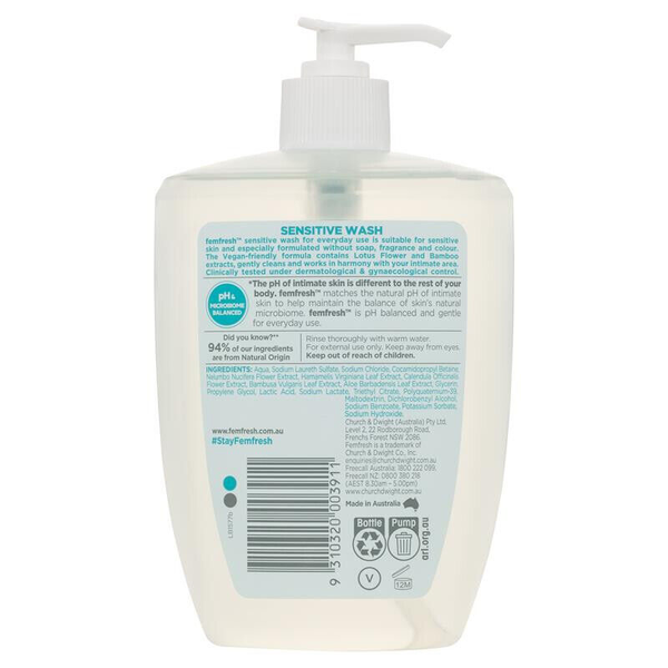 Femfresh Sensitive Wash With Lotus Flower & Bamboo Extracts 600ml