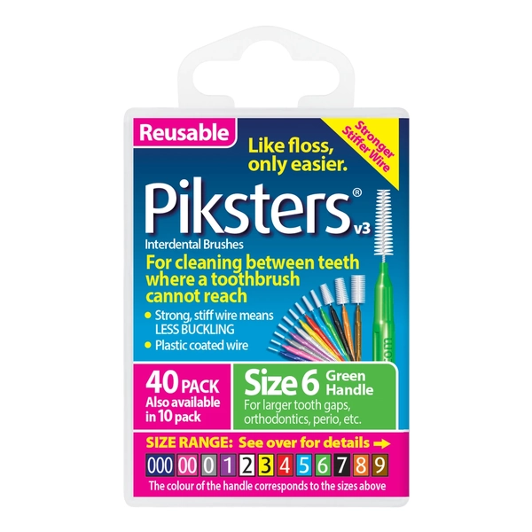Piksters Interdental Brushes Size 6 Green 40 Pack