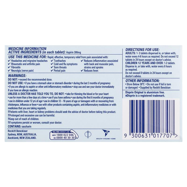 Disprin Original 300mg 24 Dispersible Tablets