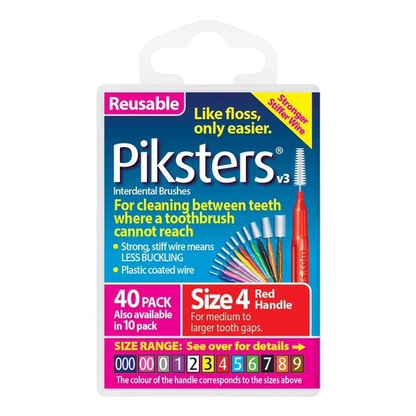 Piksters Interdental Brushes Size 4 Red 40 Pack