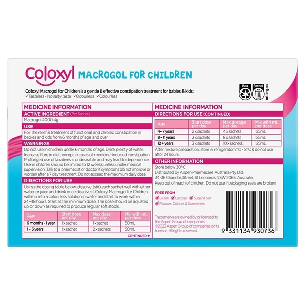 Coloxyl Macrogol For Children 14 Sachets