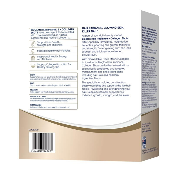 Bioglan Hair Radiance + Collagen Shots 15 x 25ml Liquid Sachets