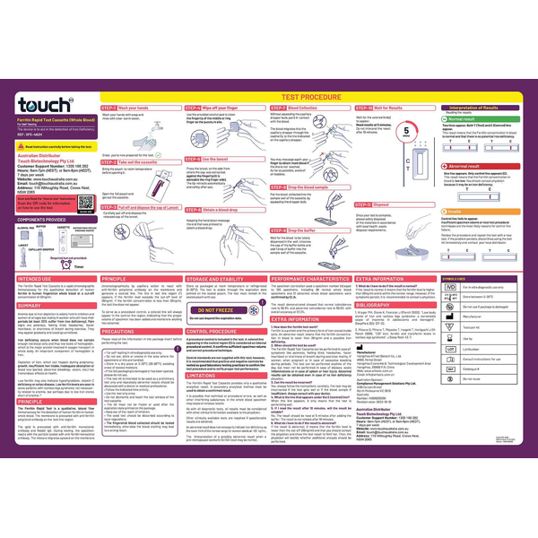 TouchBio Ferritin Rapid Test Cassette (Whole Blood) For Self Test - 2 Tests