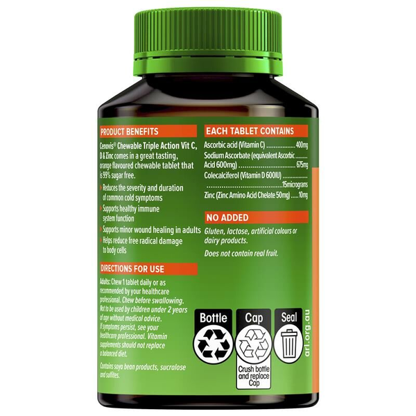 Cenovis Chewable Triple Action Vit C, D & Zinc 60 Tablets