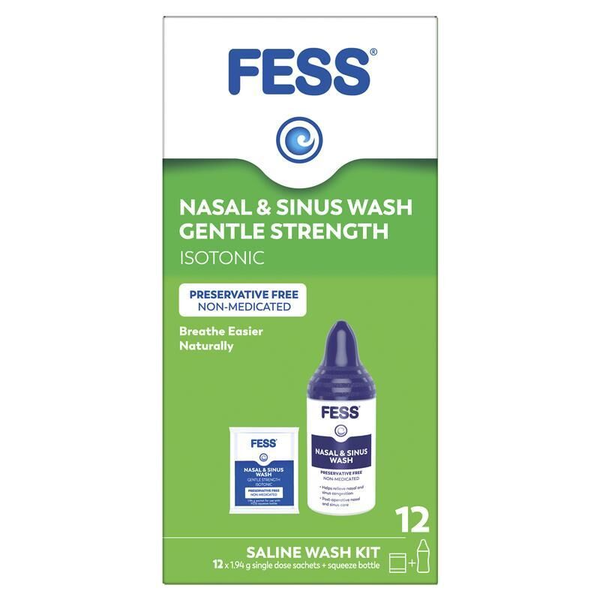 Fess Nasal & Sinus Wash Gentle Strength Saline Wash Kit 12 Sachets