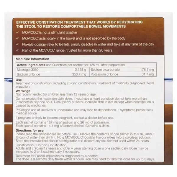 Movicol Constipation Relief Powder Chocolate 30 Sachets