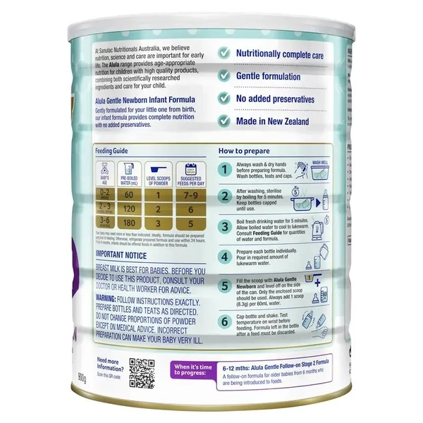 Alula Gentle Stage 1 Newborn Infant Formula 0-6 Months 900g