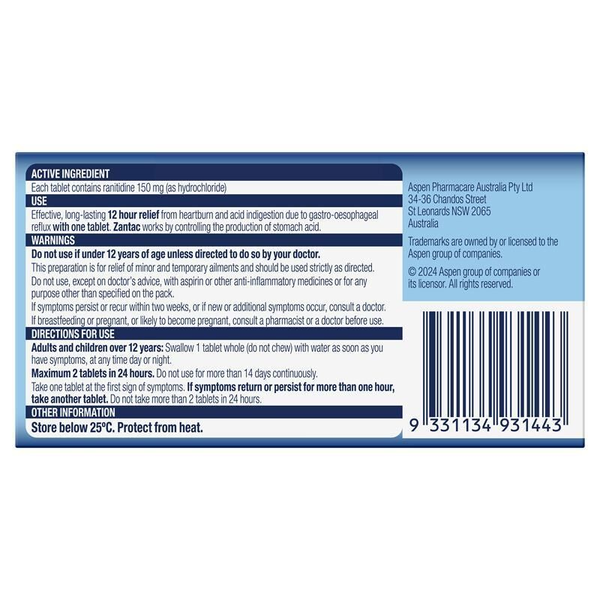 Zantac 12 Hour 150mg 28 Tablets
