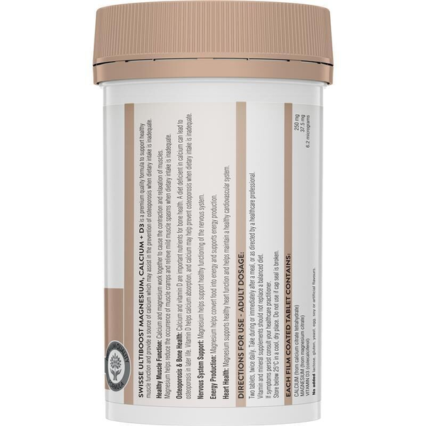 Swisse Ultiboost Magnesium, Calcium + D3 120 Tablets
