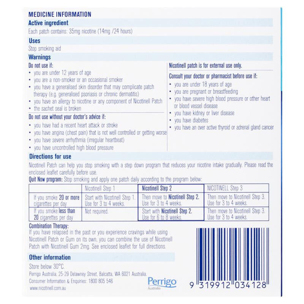 Nicotinell Step 2 (14mg/24hrs) 7 Transdermal Patches 1 Week Supply