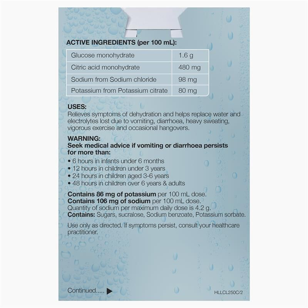 Hydralyte Ready To Use Colour Free Lemonade 4 X 250ml Electrolyte Solution
