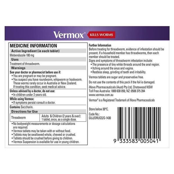 Vermox Orange Tablets 2 Tablets
