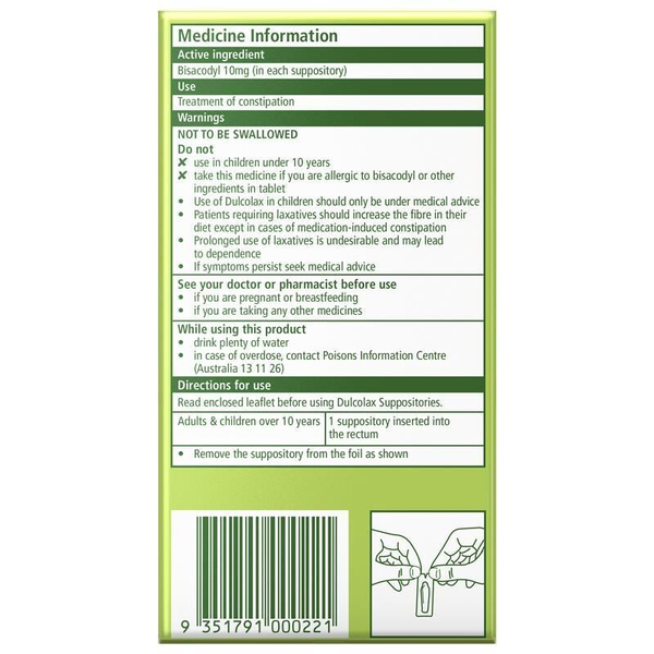 Dulcolax Laxative 10mg 10 Suppositories