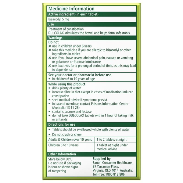 Dulcolax Laxative 5mg 80 Tablets
