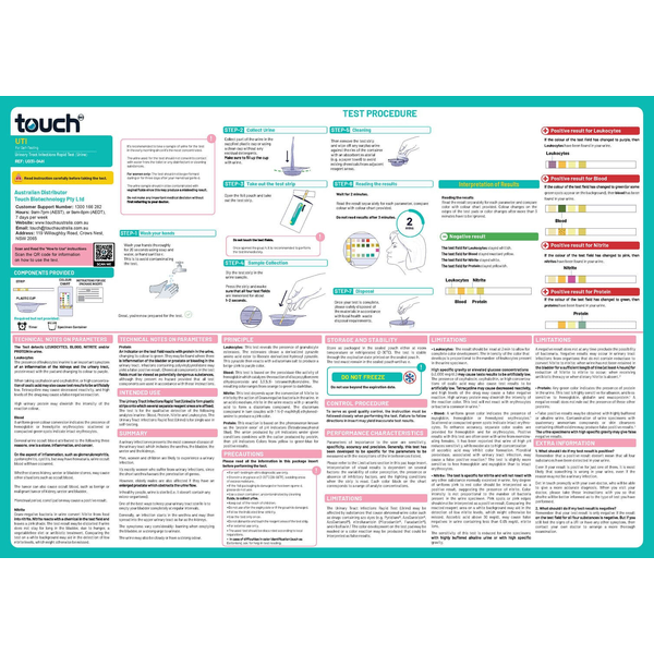 TouchBio UTI Test For Self Test - Detection Of Urinary Tract Infection - 2 Tests