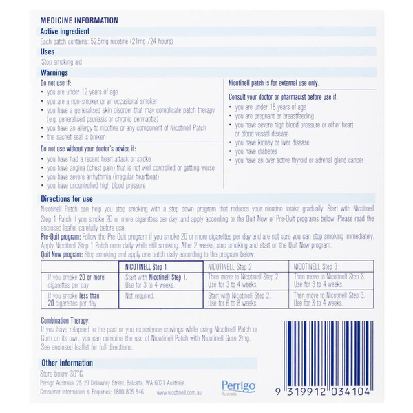 Nicotinell Step 1 (21mg/24hrs) 7 Transdermal Patches 1 Week Supply