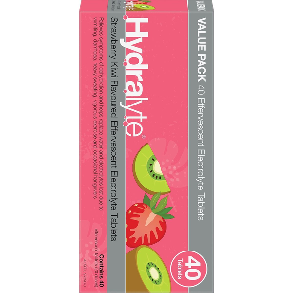 Hydralyte Strawberry Kiwi 40 Effervescent Electrolyte Tablets