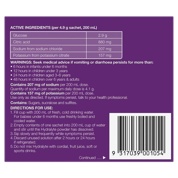 Hydralyte Apple Blackcurrant 10 Electrolyte Powder Sachets