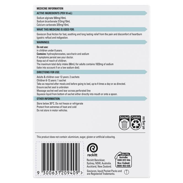 Gaviscon Dual Action Peppermint Flavour 10ml X 24 Sachets