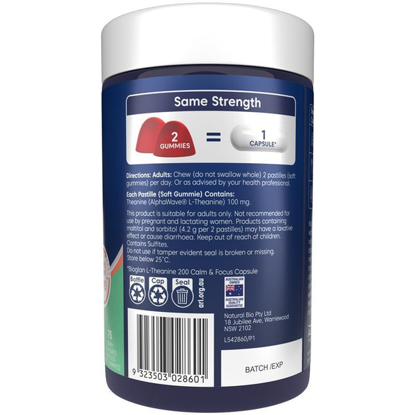 Bioglan L-Theanine Gummies Calm & Focus 75 Gummies