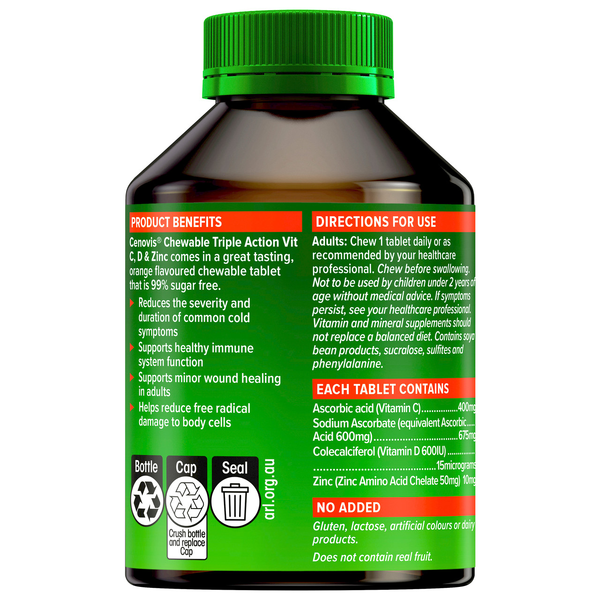 Cenovis Chewable Triple Action Vit C, D & Zinc 120 Tablets