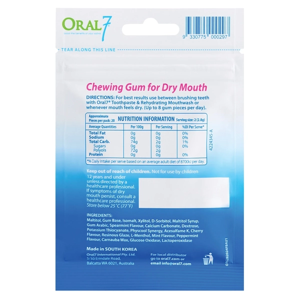 Oral 7 Dry Mouth Gum With Active Enzymes Mild Mint 28g