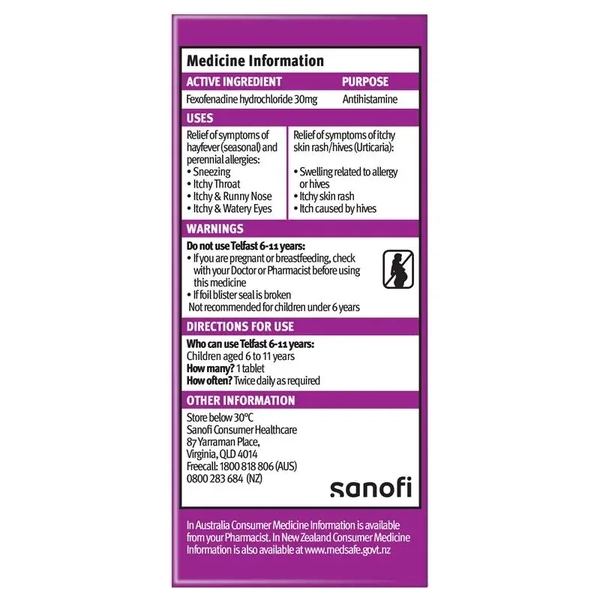 Telfast 6-11 Years 30mg 30 Mini Tablets