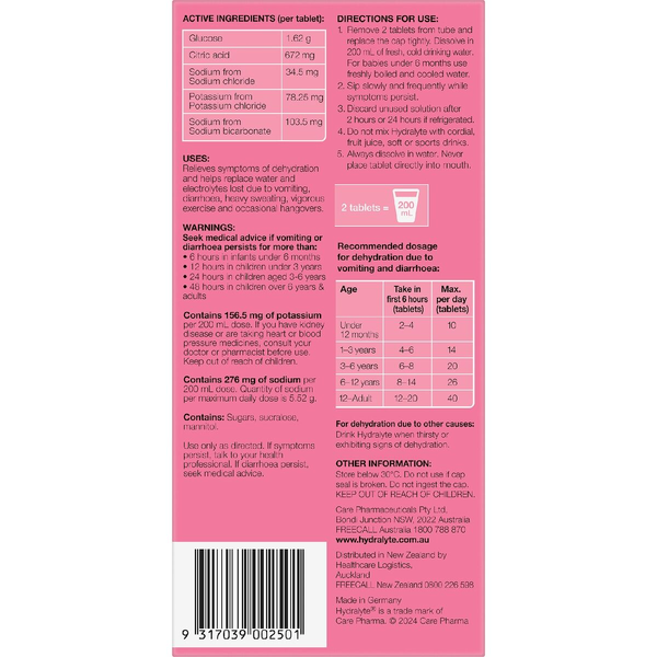Hydralyte Watermelon Burst 40 Effervescent Electrolyte Tablets