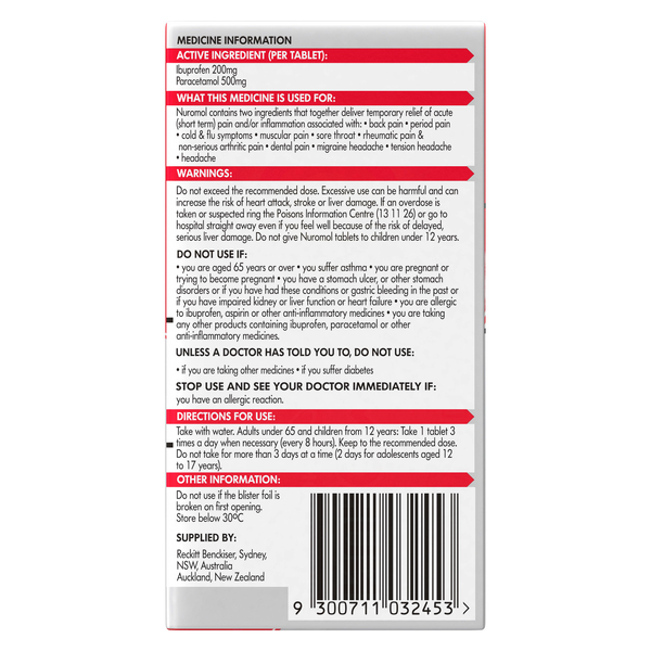 Nuromol Dual Action Pain Relief 12 Tablets