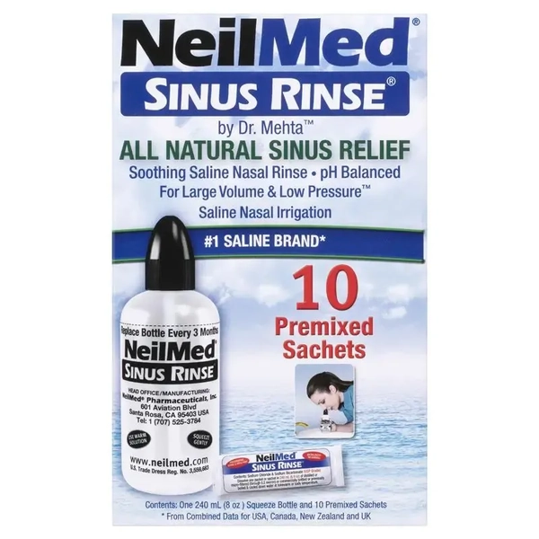 NeilMed Sinus Rinse Starter Kit Bottle + 10 Premixed Sachets