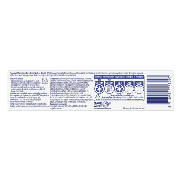 Colgate Sensitive Pro Relief Active Repair + Gum Care Toothpaste 110gm
