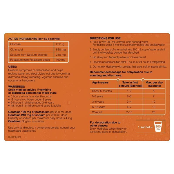 Hydralyte Orange 24 Electrolyte Powder Sachets