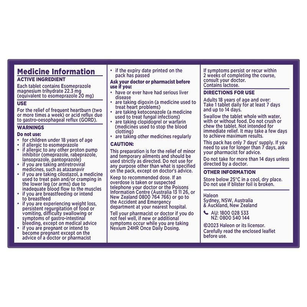 Nexium 24HR 20mg 7 Tablets 