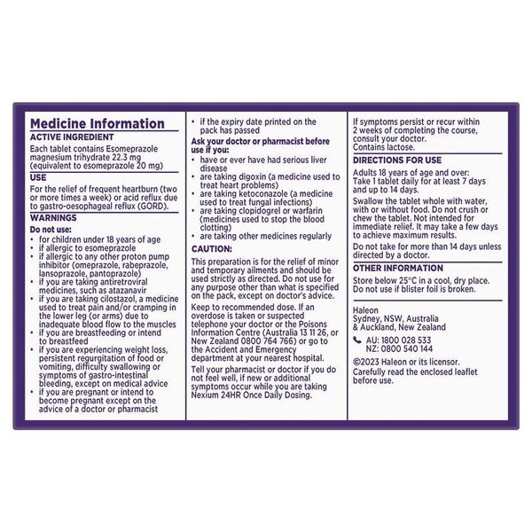 Nexium 24HR 20mg 14 Tablets 