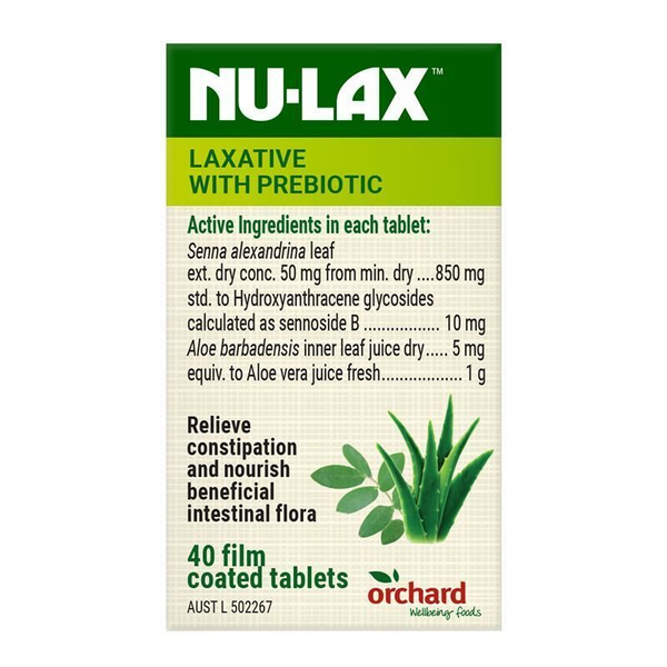 Nulax Laxative with Prebiotic Senna + Aloe 40 Tablets