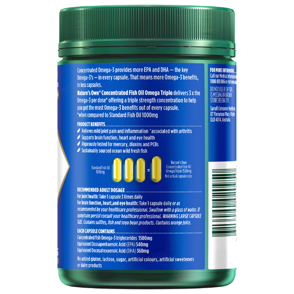 Nature's Own Concentrated Fish Oil Omega Triple 180 Capsules
