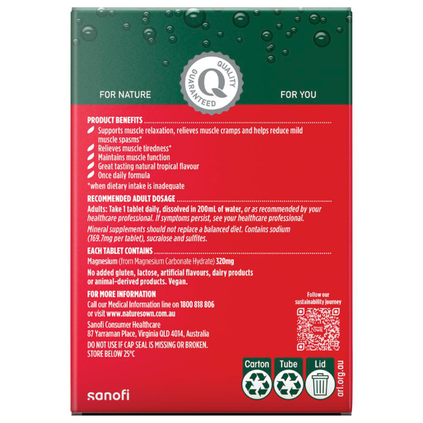 Nature's Own Magnesium + Muscle Support 60 Effervescent Tablets
