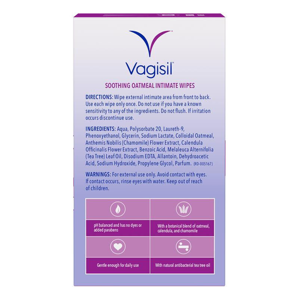 Vagisil Soothing Oatmeal Intimate Wipes 12 individually Wrapped Disposable Wipes