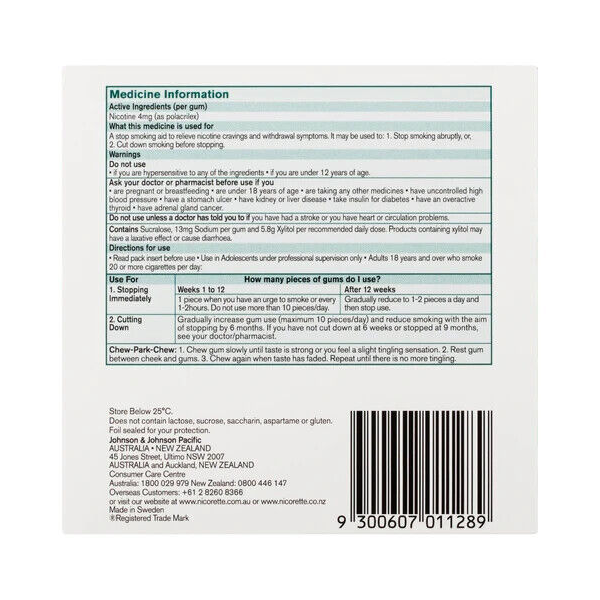 Nicorette Gum Icy Mint Extra Strength 4mg 150 Chewing Gums