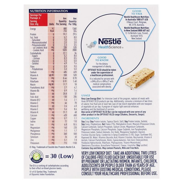 Optifast VLCD Bar Cereal With Cranberry 6 x 65g