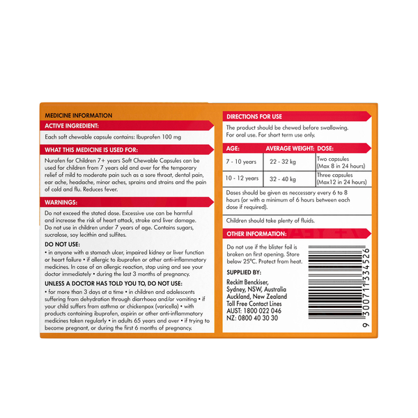 Nurofen For Children 7+ Years Orange 24 Chewable Capsules