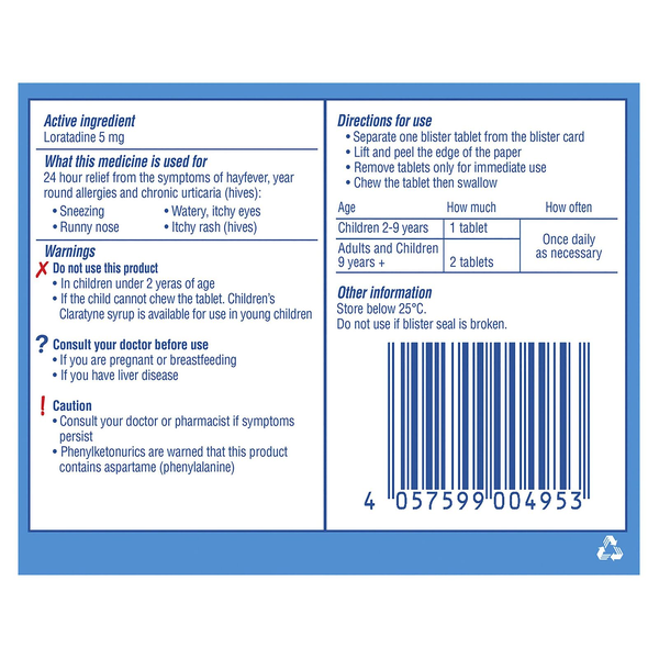 Claratyne Children's 5mg Bubblegum Flavoured 10 Chewable Tablets