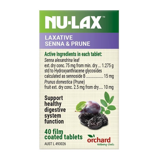 Nulax Laxative with Senna and Prunes 40 Tablets