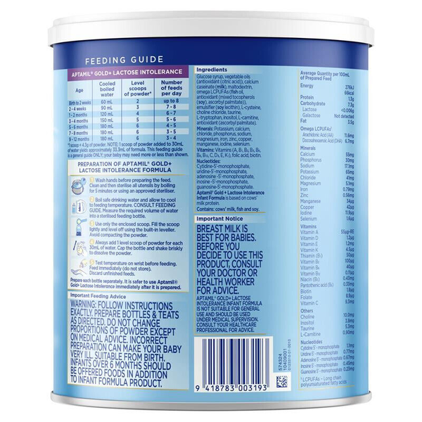 Aptamil Gold+ Lactose Intolerance 0-12 Months 900g
