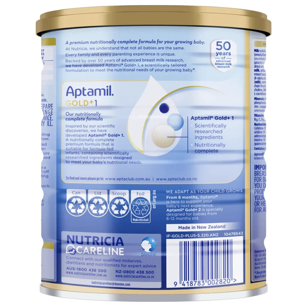 Aptamil Gold+ 1 Premium Infant Formula 0-6 Months 900g