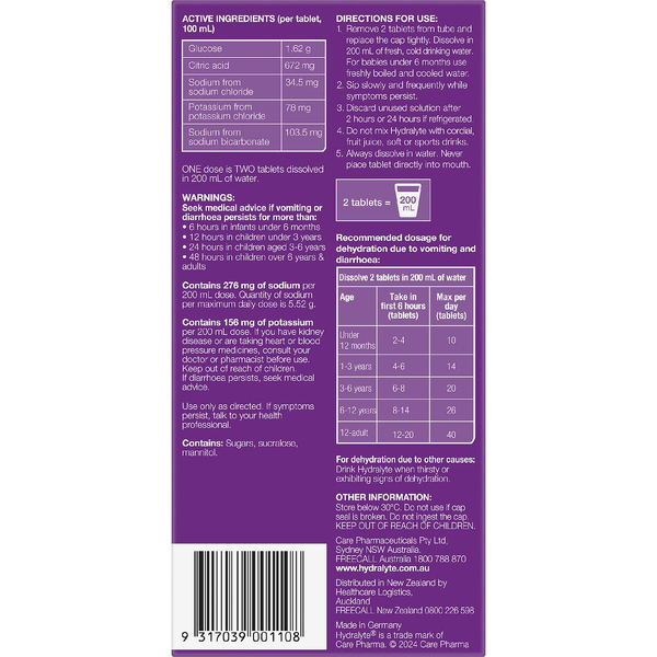 Hydralyte Apple Blackcurrant 40 Effervescent Electrolyte Tablets 